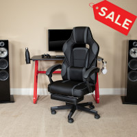 Flash Furniture CH-00288-BK-GG X40 Gaming Chair Racing Ergonomic Computer Chair with Fully Reclining Back/Arms, Slide-Out Footrest, Massaging Lumbar - Black/Gray